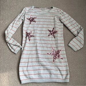 Next Gray and Pink Girl’s Striped Sequin Star Sweater Dress - 9-10